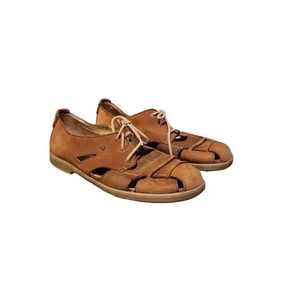 Finn Comfort Women's Sz 42 US 11.5 Tan Leather Fisherman Lace-Up Sandals Shoes - Picture 2 of 8